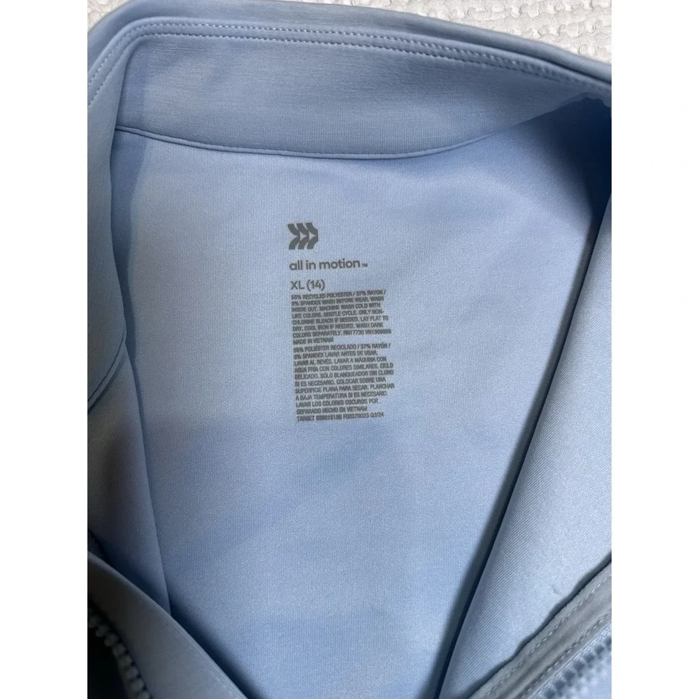 All In Motion Girls XL 14 Sandwash Half Zip Pullover Sky Blue Cropped
